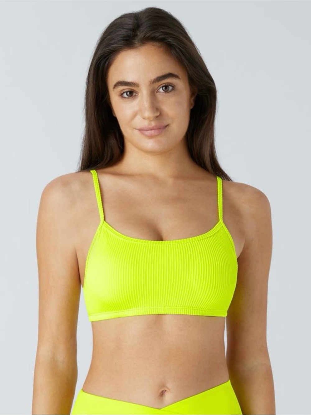 HALARA Neon Yellow Ribbed Bikini Top